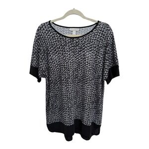 Dana Buchman Women Geometric Short Sleeve Crew Neck Mesh Blouse Gray Size L